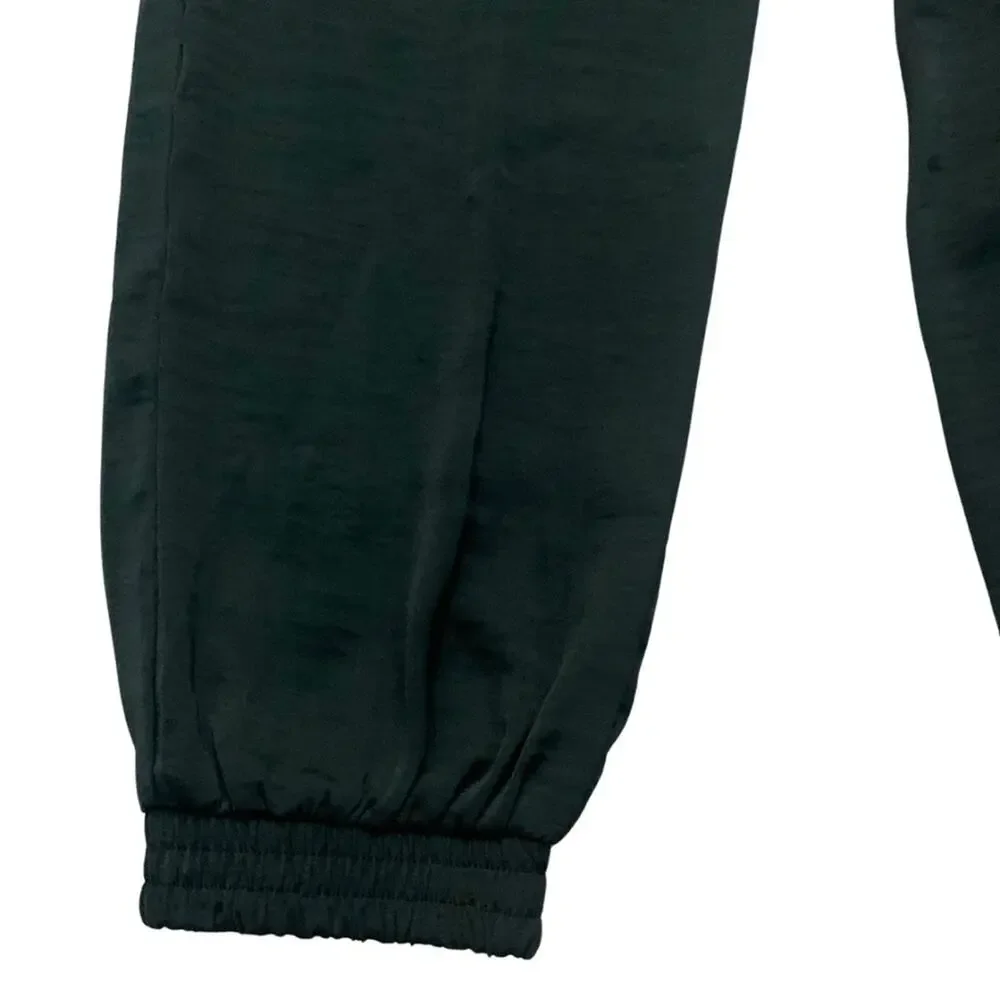 Forest Green Satin Relaxed Jogger Track Pants Dressy Preppy Sporty Blokecore - Picture 4 of 9